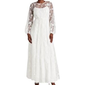 MONIQUE LHUILLIER ML Embroidered Tulle Gown White Women’s 8 Formal Wedding